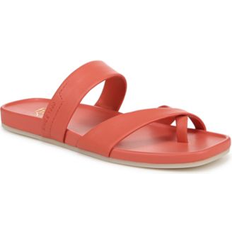 Franco Sarto Slippers & Sandals Franco Sarto Estella Open Square Toe Slide Flat Sandals - Coral Pink Faux Leather