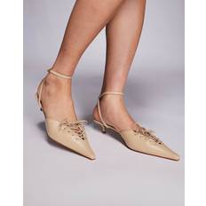 Mango Heels & Pumps Mango Strappy Pointed Kitten Heel Lace Up Front - Beige