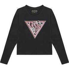 Black Blouses & Tunics Children's Clothing Guess Triangle Logo Sequins T-Shirt - Black