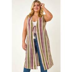 Purple Vests Roman Curve Zig Zag Crochet Longline Waistcoat - Purple
