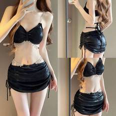 Solid Color Bikini Set Double Strap Bathing Suit - Pool