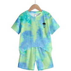 Shein Boys Casual Coconut Tree Landscape Print Short Sleeve T-Shirt And Shorts Set - Summer