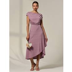 Asymmetric Cowl Neck Midi Dress - Mauve