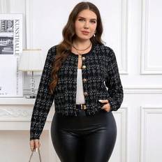 Checkered - Women Outerwear Shein Curvy Plus Size Elegant Plaid Short Long Sleeve Commuter Jacket