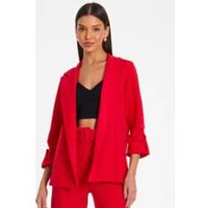Red Blazers Quiz Ruched Sleeve Tailored Blazer - Red