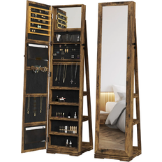 Jewellery Storage Homcom Jewelry Cabinet Full Length Mirror Swivel Lockable - Brown
