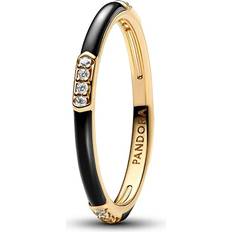Pandora Glittrande Stenar Svart Emalj Ring Guld