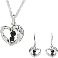 Silver Jewellery Sets C W Sellors Jet Half Ridge Stone Heart Two Piece Set - Sterling Silver