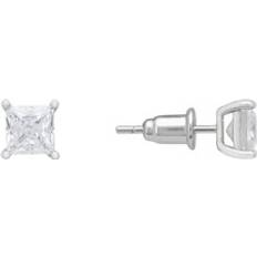 Single Square-Cut Solitaire Stud Earring Moissanite Silver