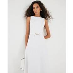 River Island Boat Neck Sleeveless Belted Midi Dress - White