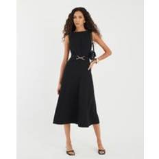 Boat Neck Dresses River Island Boat Neck Sleeveless Belted Midi Dress - Black