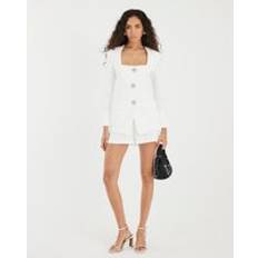 Solid Colours Blazers River Island Womens Cream Long Sleeve Embellished Button Blazer