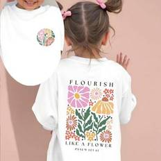 Florals T-shirts Children's Clothing Shein Girls Young Girl Minimalist Retro Floral T-Shir - Spring/Summer