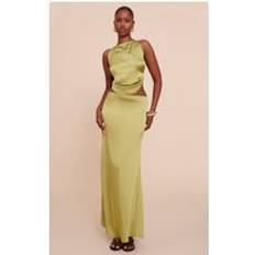 PrettyLittleThing Satin Floaty Maxi Skirt - Green
