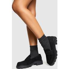 Faux Leather - Women Loafers boohoo Faux Suede Chunky Loafers - Black