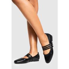 Ballerinas boohoo Triple Strap Mary Jane Ballet Flats - Black