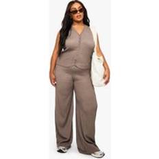 Boohoo Men Trousers boohoo Plus Crinkle Plisse Elasticated Wide Leg Trouser - Beige