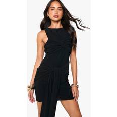 boohoo Ruched Twist Detail Racer Neck Mini Dress - Black