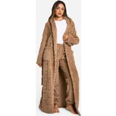 Brown Robes boohoo Bear Embossed Fleece Dressing Gown - Brown