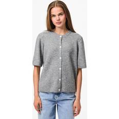 Pieces Short Sleeve Boxy Cardigan Medium Heather Gray