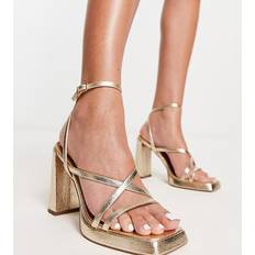 ASOS DESIGN Wide Fit Nashville Strappy Platform Block Heeled Sandals - Gold