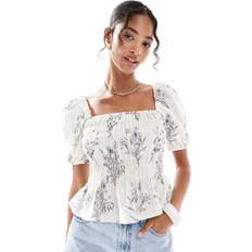 Florals Blouses New Look Floral Print Milkmaid Top - White