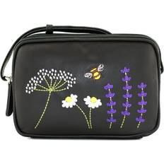 Blossom Embroidered Bee Floral Crossbody Bag - Black