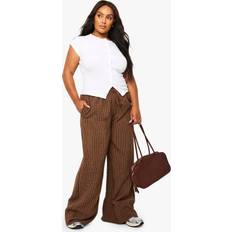 Boohoo Trousers boohoo Plus Woven Stripe Wide Leg Trouser - Brown