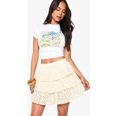 Short Skirts - Yellow boohoo Broderie Ruffle Mini Skirt - Yellow