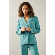 Turquoise - Women Blazers Wallis Double Breasted Button Detail Blazer - Turquoise