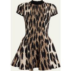 Balmain Short Dresses Balmain Leopard Jacquard Fit-Flare Mini Dress - Blackecru