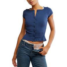 Women Cardigans Free People Most Wanted Cardi Button Up Shirt - Navy