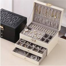 White Jewellery Storage boohooMAN PU Leather Jewellery Box with Mechanism Key Lock - White