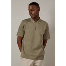Burton Pikétröjor Burton Mens Washed Khaki Pique Textured Zip Neck Polo Shirt