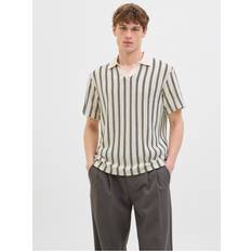 Men Polo Shirts Jack & Jones Striped Polo Short Sleeve Knitted Polo Shirt White