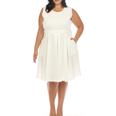 White Mark Women's Solid Fit & Flare Dress Plus Size - White