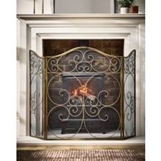 Fireplaces Dibor Vintage Antique Brass Folding Fireplace Guard H60cm W106cm