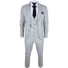 Checkered - Men Suits Truclothing Checked 3 Piece Tailored Suit - Grey
