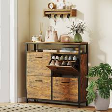 Homcom Brown Cabinets Homcom Shoe With 4 Flip Drawers Holds 12-20 Pairs Storage Cabinet