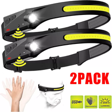 Torches Branded 2X LED Head Torch Rechargeable Waterproof COB Headlamp