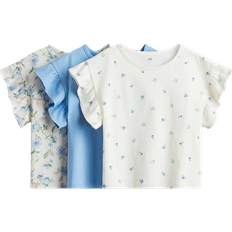 Sommerfugleærme Overdele Børnetøj H&M Cotton Tops 3-pack - Light Blue/Floral (1297188003)