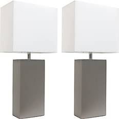 Elegant Designs Modern Leather Gray Table Lamp 21" 2pcs