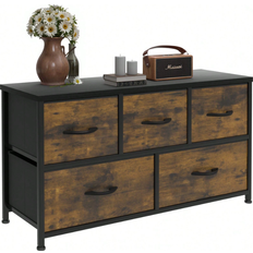 Shein Chest of drawers with 5 drawers, wardrobe, fabric drawers with handles, metal frame Brown Chest of Drawer 100.1x54.6cm