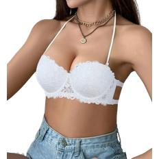 Shein Underwear Shein DesireSculpt 1pc Lace Back Plunge Lingerie Bra With Wire, Underwire Plunge Lingerie Bra For Small Bust, Push Up Invisible Backless Lingerie Bralette, Tube Top