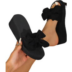Shein Women's Indoor Outdoor Home Slipper Chunky Heel Black Wedge Home Slipper