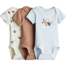 0-1M Bodysuits Children's Clothing H&M Cotton Envelope-Neck Bodysuits 3-pack - Light Blue/Airplanes (1265827001)
