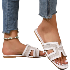 Shein Women's Plus Size Square Toe Flat Sandals, New Versatile Stylish Goddess Vibe Slip-On Slippers, Beach Summer Flip-Flops