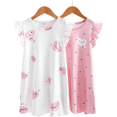 Elastane Nightgowns Children's Clothing Shein Toddler Girls Cap Sleeve Ruffle Sleeve Casual Long Nightgown - Spring/Summer