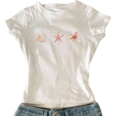 White T-shirts Shein Tween Girls Round Neck Short Sleeve T-Shirt - Fashionable