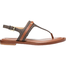 Michael Kors Mandy Signature Logo T-Strap Sandal - Brown/Luggage